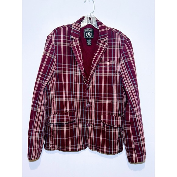 Buffalo by David Bitton Jacket Maroon Plaid Front Pockets Cotton‎ Lined Mens Med - Picture 1 of 9